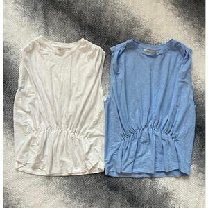 Bundle Anthropologie Bishop + Young Boardwalk Peplum Tee Blue White Size Small